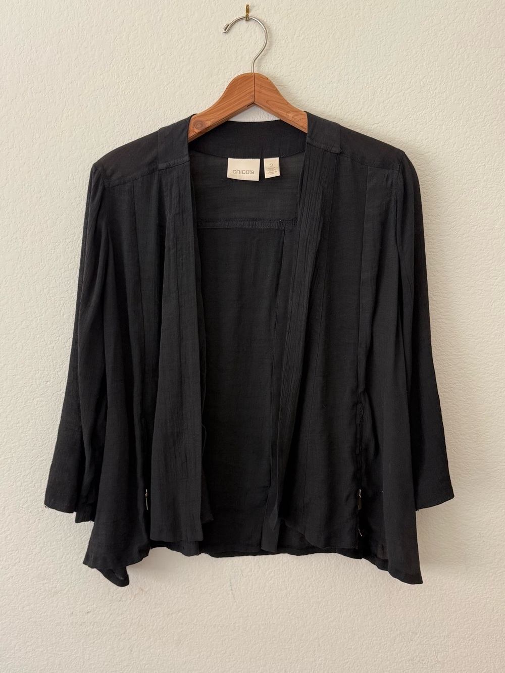 Chico's Black Open-Front Semi Sheer Draped Cardigan